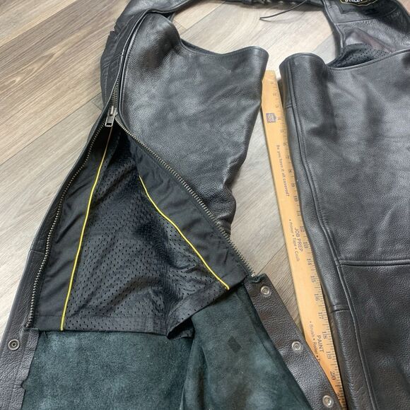 Street & Steel Mens Large Black Leather Motorcycle Chaps Fully Lined - Picture 5 of 6